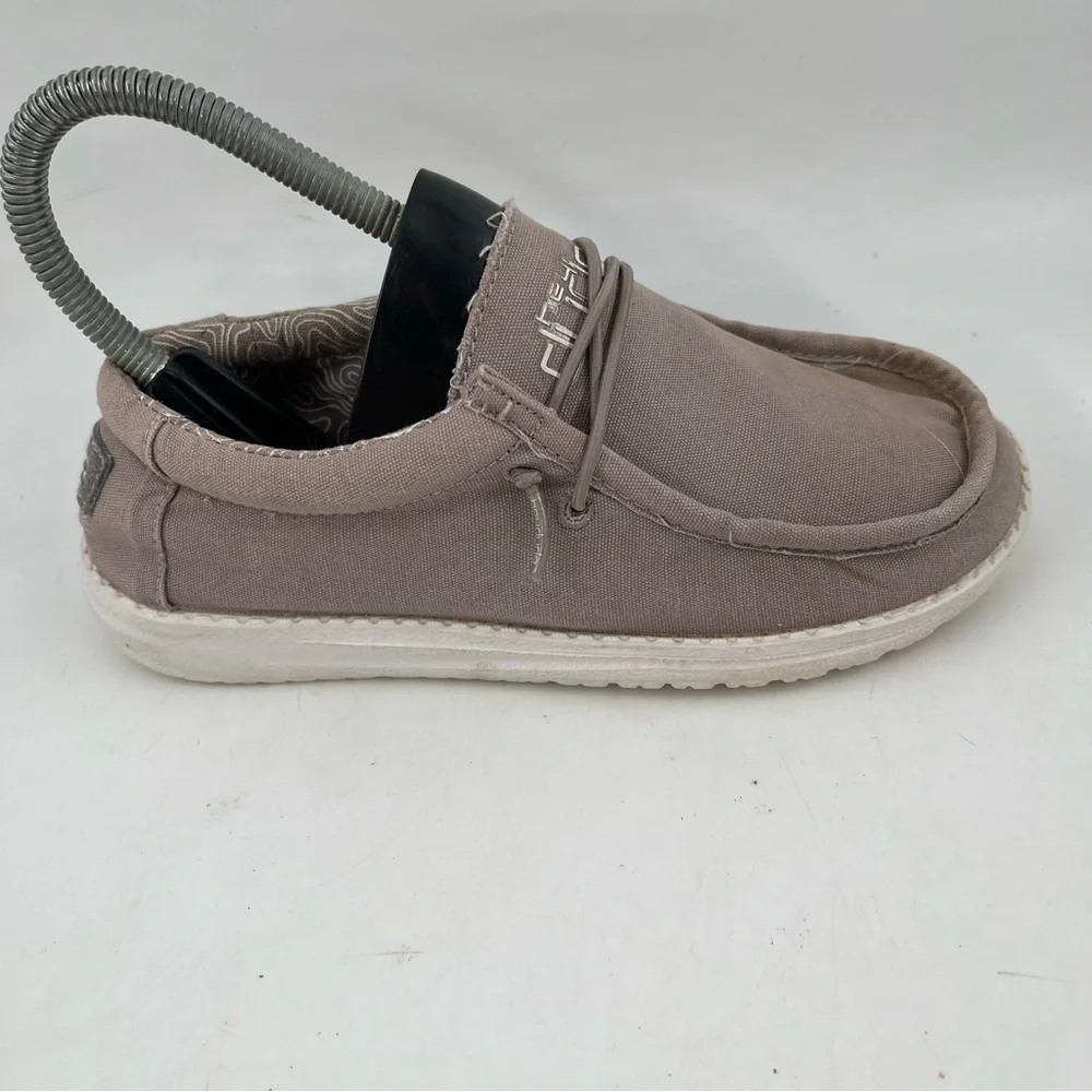 Hey Dude Big Boys Wally Youth- SZ 2 Y - Grey Casual Fabric Comfort Shoes Loafers